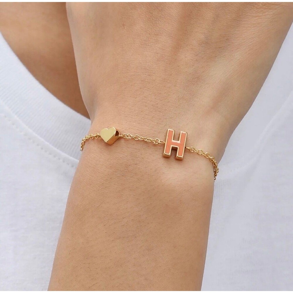 NEW 18K Gold Plated Letter Heart Charm Initial Letter Bracelet - H